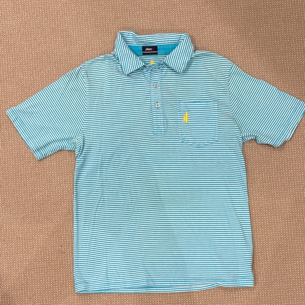 johnnie-O Teal and White Striped Polo